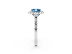 Fancy Blue Princess Cut Diamond Pavé Halo Engagement Ring Set in White gold with Pavé Band and Prong Setting
