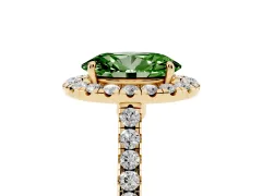 Fancy Green Oval Cut Diamond Halo Pavé Engagement Ring Set in Yellow gold with Prong Setting