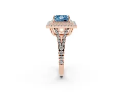 Fancy Blue Princess Cut Diamond Double Halo Ring Set in Rose gold with Pavé Band