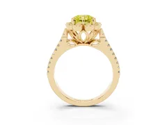 Fancy Yellow Radiant Cut Diamond Floral Halo Split Shank Engagement Ring Set in Yellow gold with Pavé Shank