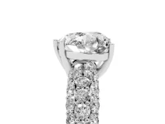 Heart Cut Diamond Pavé Band Solitaire Ring Set in Silver with Close-Set Accent Stones and Prong Setting