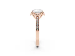 Radiant Cut Diamond Halo Ring Set in Rose gold with Channel Set Band and Prong Setting