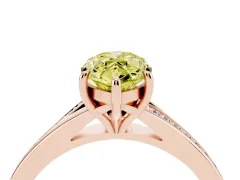Fancy Yellow Marquise Cut Diamond Solitaire Ring Set in Rose gold with Pavé Accent Band and Classic Prong Setting
