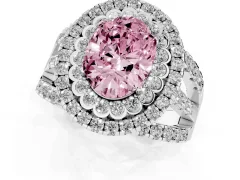 Fancy Pink Oval Cut Diamond Double Halo Ring Set in Platinum with Round Pavé Split Shank
