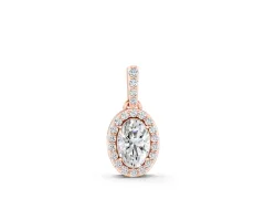 Oval Diamond Halo Pendant Set in Rose gold with Pavé Prong Setting