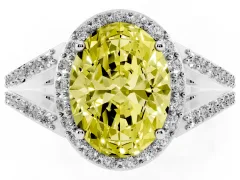 Fancy Yellow Oval Cut Diamond Halo Split Shank Pavé Ring Set in Silver with Prong Setting