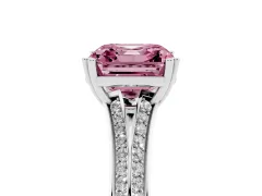 Fancy Pink Asscher Cut Diamond Split Shank Pavé Engagement Ring Set in Silver with Prong-Set Center Stone