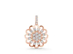 Round Diamond Floral Halo Pendant Set in Rose gold with Prong-Set Cluster