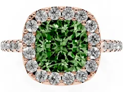 Fancy Green Cushion Cut Diamond Pavé Halo Ring Set in Rose gold with Prong Setting