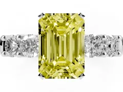 Fancy Yellow Emerald Cut Diamond Five-Stone Prong Set Engagement Ring Set in Platinum with Channel Band