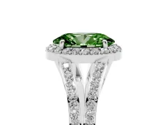 Fancy Green Oval Cut Diamond Halo Split Shank Pavé Ring Set in Silver with Prong Setting