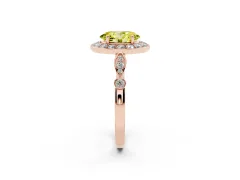 Fancy Yellow Oval Cut Diamond Halo Engagement Ring Set in Rose gold with Twisted Band and Prong Setting