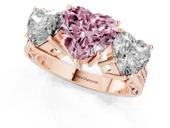 Fancy Pink Heart Cut Diamond Three-Stone Ring Set in Rose gold with Textured Band