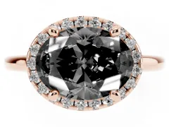 Fancy Black Oval Cut Diamond Halo Engagement Ring Set in Rose gold with Pavé Band and Rising Shoulders