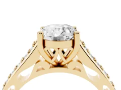 Oval Cut Diamond Prong Set Solitaire Engagement Ring Set in Yellow gold with Pavé Band