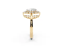 Oval Cut Diamond Halo Cluster Engagement Ring Set in Yellow gold with Solitaire Band and Prong Setting