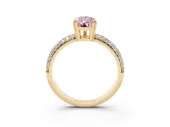 Fancy Pink Pear Cut Diamond Solitaire Ring Set in Yellow gold with Multi-Row Round Pavé Band and Prong Setting