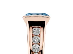 Fancy Blue Emerald Cut Diamond Bezel-Set Solitaire Ring Set in Rose gold with Channel-Set Band