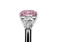 Fancy Pink Princess Cut Diamond Five-Stone Prong Set Band Ring Set in Silver with Polished Band