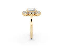 Princess Cut Diamond Floral Double Halo Ring Set in Yellow gold with Round Petals