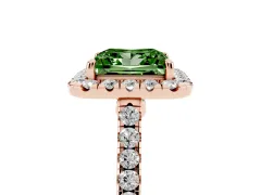Fancy Green Princess Cut Diamond Halo Pavé Engagement Ring Set in Rose gold with Prong Setting