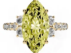 Fancy Yellow Marquise Cut Diamond Three-Stone Pavé Ring Set in Yellow gold with Prong Setting
