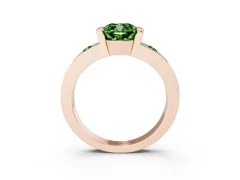 Fancy Green Cushion Cut Diamond Channel-Set Band Ring Set in Rose gold with Bezel Prong Setting