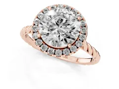 Round Cut Diamond Halo Ring Set in Rose gold with Plain Twisted Band