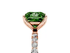 Fancy Green Princess Cut Diamond Solitaire Engagement Ring Set in Rose gold with Round Pavé Band and Prong Setting
