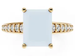 Radiant Cut Diamond Prong Set Solitaire Engagement Ring Set in Yellow gold with Pavé Band