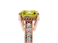 Fancy Yellow Asscher Cut Diamond Solitaire Pavé Milgrain Engagement Ring Set in Rose gold with Prong Setting