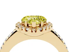 Fancy Yellow Heart Cut Diamond Pavé Halo Ring Set in Yellow gold with Prong Setting