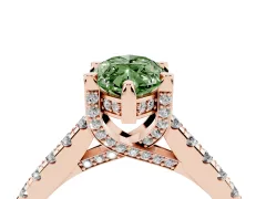 Fancy Green Marquise Cut Diamond Solitaire Ring Set in Rose gold with Brilliant Pavé Band and Prong Setting