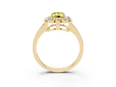 Fancy Yellow Emerald Cut Diamond Halo Cluster Engagement Ring Set in Yellow gold with Solitaire Band and Prong Setting
