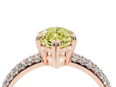 Fancy Yellow Marquise Cut Diamond Solitaire Ring Set in Rose gold with Multi-Row Round Pavé Band and Prong Setting