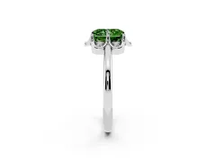Fancy Green Radiant Cut Diamond Round Cluster Halo Ring Set in Silver with Solitaire Band and Prong Setting