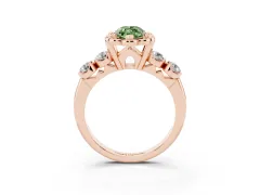 Fancy Green Marquise Cut Diamond Floral Halo Ring Set in Rose gold with Shared Prong Band