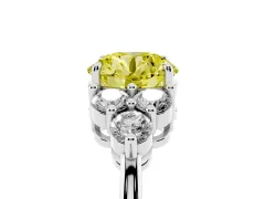 Fancy Yellow Round Cut Diamond Solitaire Ring Set in Silver with Cluster Accents on Each Side