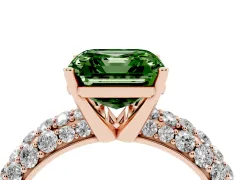 Fancy Green Asscher Cut Diamond Pavé Band Solitaire Ring Set in Rose gold with Close-Set Accent Stones and Prong Setting