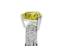 Fancy Yellow Heart Cut Diamond Solitaire Ring Set in Silver with Multi-Row Round Pavé Band and Prong Setting
