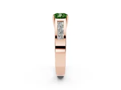 Fancy Green Cushion Cut Diamond Solitaire Ring Set in Rose gold with Channel-Set Accent Stones and Prong Setting