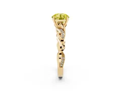 Fancy Yellow Round Cut Diamond Vine Band Solitaire Ring Set in Yellow gold with Milgrain Prong Setting
