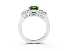 Fancy Green Princess Cut Diamond Five-Stone Prong Set Band Ring Set in Silver with Polished Band