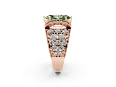 Fancy Green Marquise Cut Diamond Milgrain Halo Pavé Engagement Ring Set in Rose gold with Prong Setting