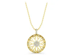 Round Diamond Cluster Flower Pendant Set in Yellow gold with Openwork Petals