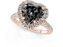 Fancy Black Heart Cut Diamond Cushion Halo Ring Set in Rose gold with Pavé Band