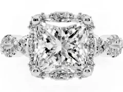 Princess Cut Diamond Halo Twist Band Solitaire Ring Set in Silver with Prong-Set Center Stone