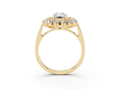 Emerald Cut Diamond Floral Double Halo Ring Set in Yellow gold with Round Petals