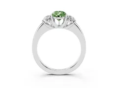 Fancy Green Pear Cut Diamond Three-Stone Ring Set in Platinum with Bold Center and Classic Band