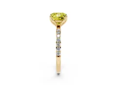 Fancy Yellow Princess Cut Diamond Solitaire Engagement Ring Set in Yellow gold with Round Pavé Band and Prong Setting